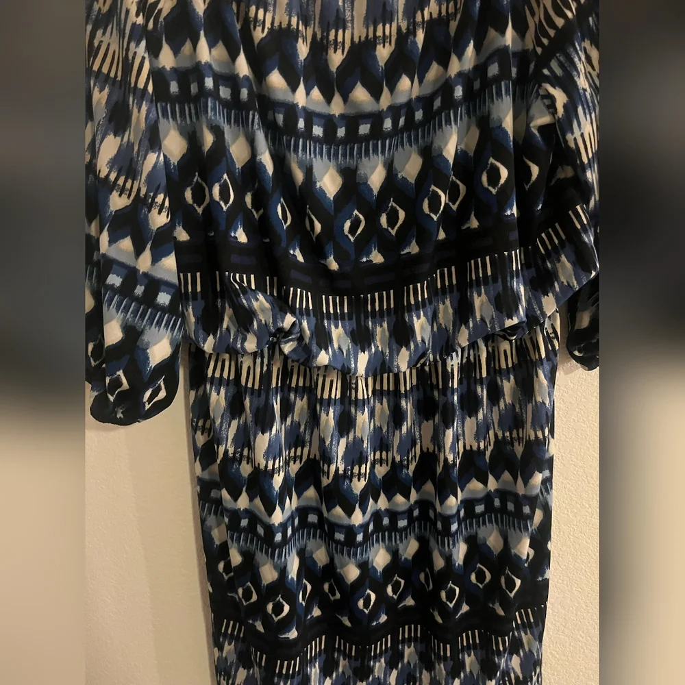 AB Studio Blue and White Printed Long Sleeve Dress - Picture 4 of 6